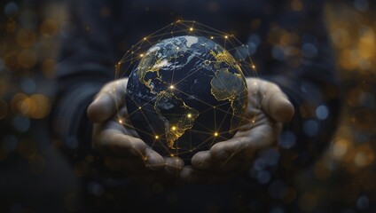 Person Holding the Earth with Global Connectivity
