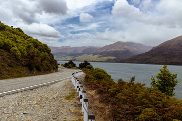 Scenic view of a road along Lake Wanaka in New Zealand