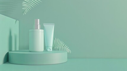 Fototapeta premium Elegant Cosmetic Products on Turquoise Background
