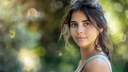 Naklejka premium Thoughtful young woman in nature