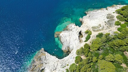 Aerial view of the rocky beach in Pula, Croatia