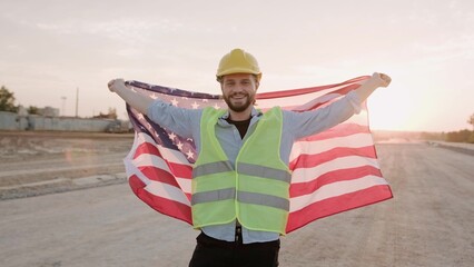 Portrait of happy American male, builder on site