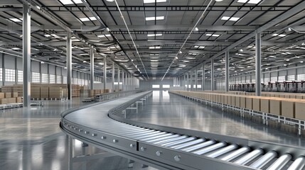 Naklejka premium Modern automated warehouse interior with conveyor belts