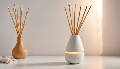 aroma diffuser with bamboo sticks on a white background.