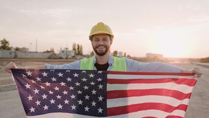 Portrait of happy American male, builder working on site