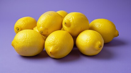 Vibrant yellow lemons on a purple background