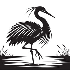 Fototapeta premium Heron Silhouette: Elegant Black Vector Art Capturing the Grace and Poise of These Majestic Wetland Birds - Heron Vector - Heron Illustration.