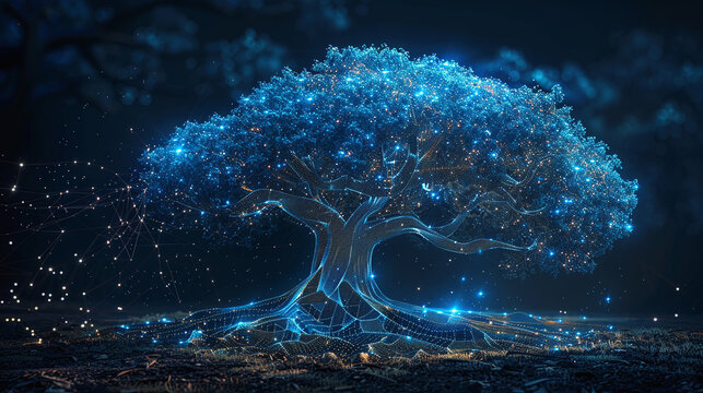 Electric Blue tree on a Mysterious Abstract Backdrop.