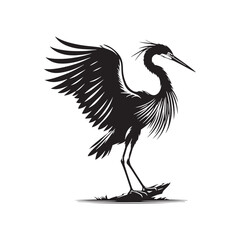 Heron Silhouette: Elegant Black Vector Art Capturing the Grace and Poise of These Majestic Wetland Birds - Heron Vector - Heron Illustration.