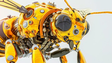 Futuristic yellow robot with a mechanical structure and intricate design