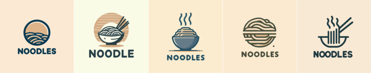 vector set of noodles logo with a simple flat design style