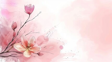 Fototapeta premium Pink watercolor floral background with delicate blossoms