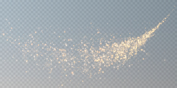 Sparks of dust and golden stars shine with special light. Vector sparks on transparent light background. Christmas light effect. Sparkling particles of magic dust.	