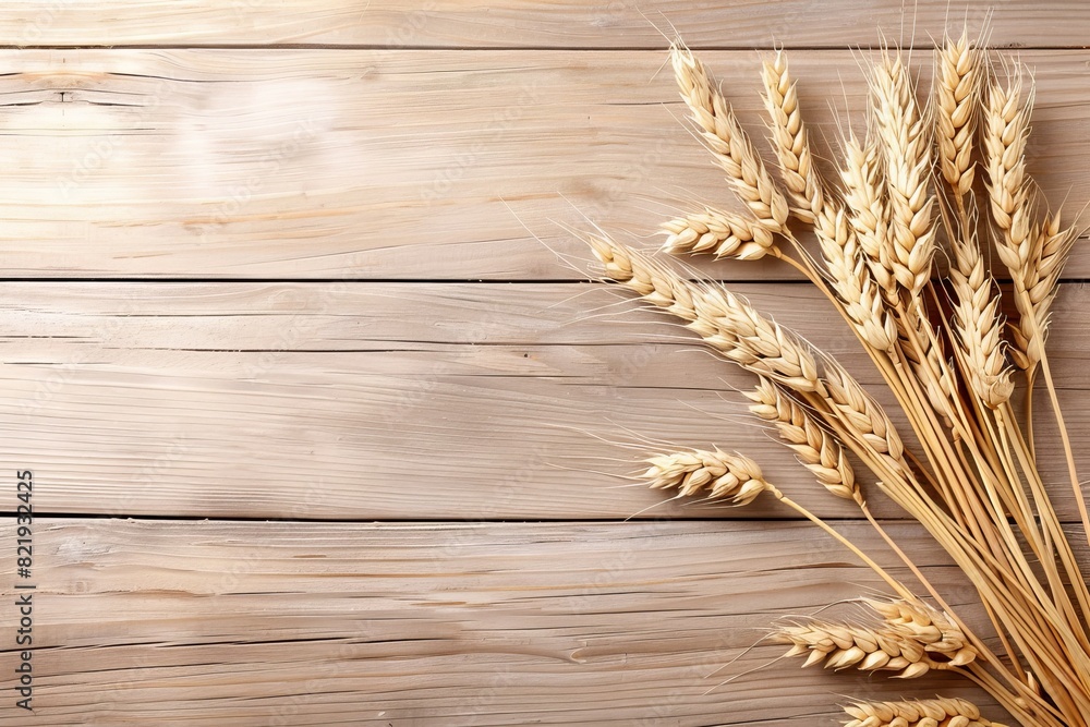 Wall mural wheat stalks on wooden background