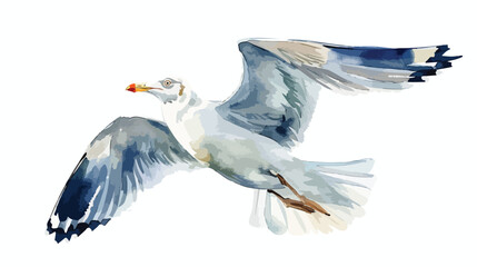 Seagull bird watercolor hand painting. Cartoon Vector