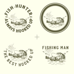 Vector Logo Vintage Man Fishing Illustration