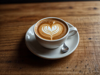 Coffee Love: Latte Art Heart on Rustic Table