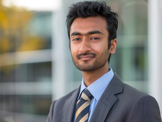 Fototapeta premium confident businessman in suit smiling outdoors