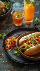 A delicious and authentic Vietnamese Banh Mi sandwich, made with fresh ingredients and served on a toasted baguette. The perfect lunch or dinner option for a quick and easy meal.
