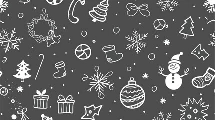 Seamless Christmas pattern doodle vector gray background