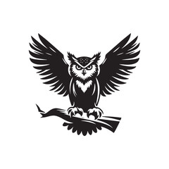 Owl vector Silhouette: Striking Black Vector Art Capturing the Mysterious Wisdom and Nocturnal Majesty of These Iconic Birds- Owl Illustration.