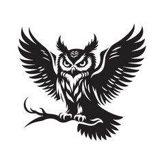 Owl vector Silhouette: Striking Black Vector Art Capturing the Mysterious Wisdom and Nocturnal Majesty of These Iconic Birds- Owl Illustration.