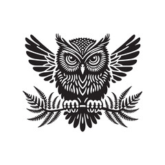 Owl vector Silhouette: Striking Black Vector Art Capturing the Mysterious Wisdom and Nocturnal Majesty of These Iconic Birds- Owl Illustration.