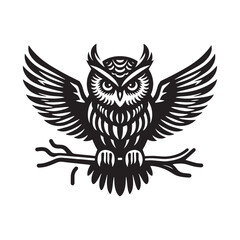 Owl vector Silhouette: Striking Black Vector Art Capturing the Mysterious Wisdom and Nocturnal Majesty of These Iconic Birds- Owl Illustration.
