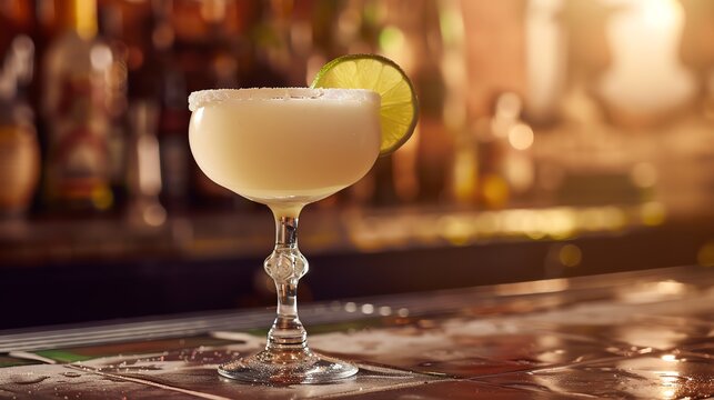 A delicious and refreshing margarita on the rocks with a lime wedge. Perfect for a hot summer day!