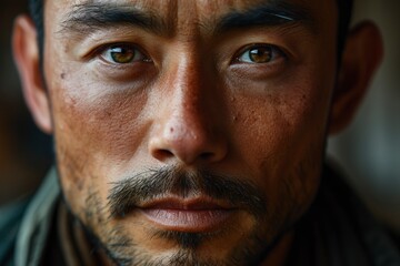 Obraz premium Intense Portrait of a Man with Piercing Eyes and Stubble