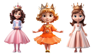 3d cute princess png element set on transparent background
