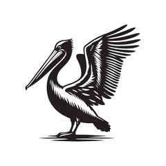 Pelican Silhouettes: The Majestic Presence and Graceful Flight of These Iconic Coastal Bird - Pelican Vector - Pelican Illustration- Shore Bird Silhouette.