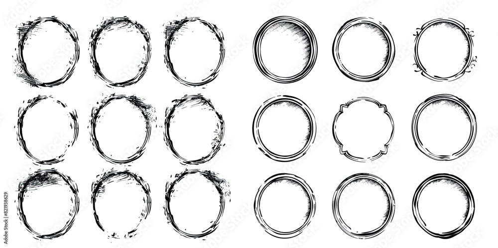 Poster isolated modern set of important text frames with a grunge brush ellipse and pencil bubble speech.
