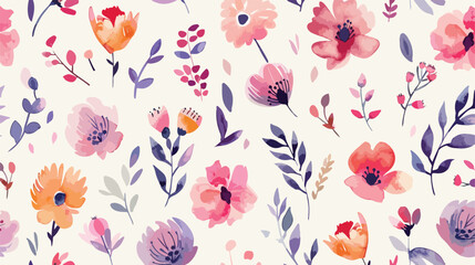 Seamless pattern with watercolor flowers repeat floral