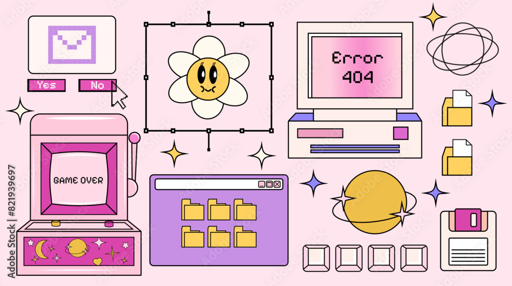 Poster set of search browser windows in retro style y2k. 2000s design. aesthetic nostalgia. vaporwave. coll