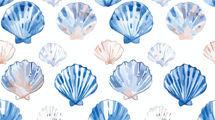 Seamless pattern with watercolor shell repeat sea tex