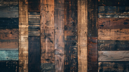 Dark wood background, aged and textured. Planks evoke antique walls, ideal for adding warmth to designs.