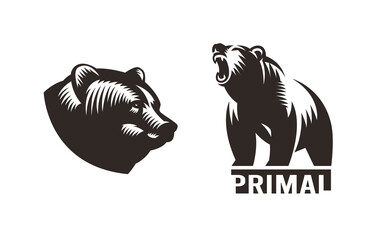 Bear vector illustration design. Illustrative bear mascot logos. Grizzly Bear logo illustrations. Bear illustrations set.