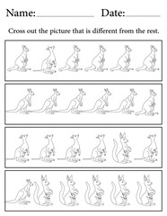 Kangaroo Puzzle. Printable Activity Page for Kids. Educational Resources for School for Kids. Kids Activity Worksheet. Find the Different Object