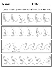 Kangaroo Puzzle. Printable Activity Page for Kids. Educational Resources for School for Kids. Kids Activity Worksheet. Find the Different Object