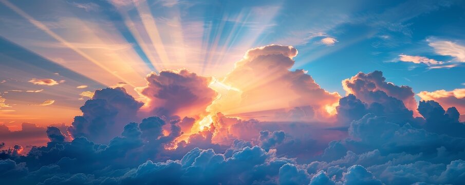 Bright sunrise with light breaking through clouds