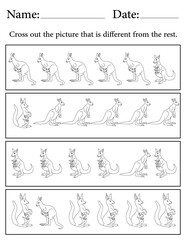 Kangaroo Puzzle. Printable Activity Page for Kids. Educational Resources for School for Kids. Kids Activity Worksheet. Find the Different Object