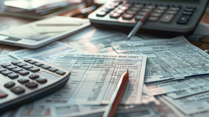 A calculator, pen, and another calculator placed on a desk