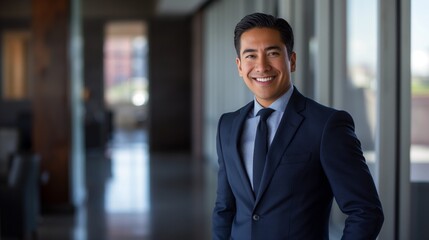 Fototapeta premium Professional Businessman in Modern Office Setting, Corporate Executive, Design for Print, Card, Poster