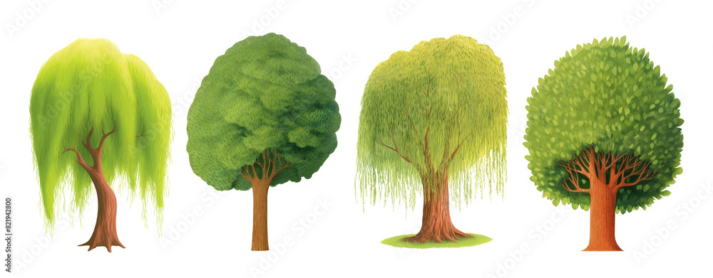 Sticker Cute cartoon trees png element set on transparent background