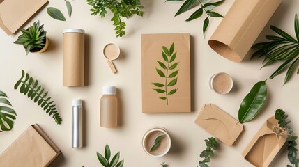 eco packaging brown cardboard boxes and containers, likely packaging prototypes. on white background.