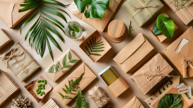 eco packaging brown cardboard boxes and containers, likely packaging prototypes. on white background.