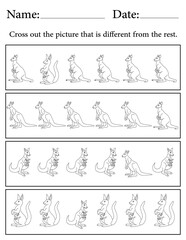 Kangaroo Puzzle. Printable Activity Page for Kids. Educational Resources for School for Kids. Kids Activity Worksheet. Find the Different Object