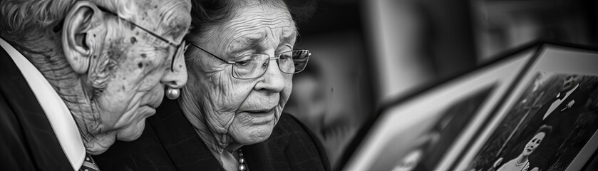 Elderly couple sharing a moment old black and white wedding photo