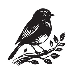 Robin bird Silhouette- Charming Black Vector Art Capturing the Delicate Beauty and Iconic Presence of These Beloved Bird - Robin Bird Vector - Robin Bird Illustration.